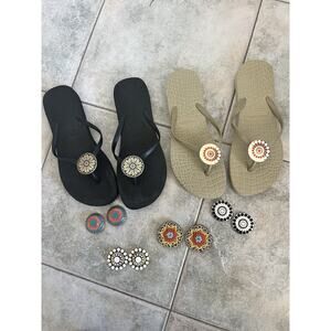 Original Lindsay Phillips Switchflops size 9 Black And Beige Several Gems